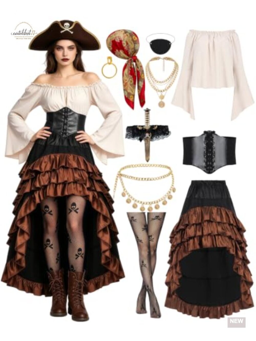 Women's 10pc Halloween Pirate Costume Set with Accessories